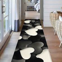 Thick Bohemian Style Black & White Heart-Shaped Long Rug, Multi-Color Background Non-Slip Bath Mat, Indoor Entryway Rug, Bedroom Bedside Rug, Kitchen Rug, Soft Thick Washable Hallway Carpet, Suitable For Hallway, Entrance, Living Room, Kitchen, Laundry Room, Bathroom - 1 - View 3