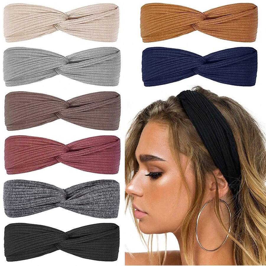 1 peça de faixa de cabelo feminina tricotada com tiras cruzadas, faixa de cabelo para lavar o rosto, faixa de cabelo elástica de cor sólida, faixa de cabelo para ioga e esportes, faixa de cabelo estilo boêmio, antiderrapante, adequada para meninas, lenço de cabeça cruzado, macio, adequado para ioga, treinamento, acessórios, viagens, aniversário. - Multicolorido - Ver 1