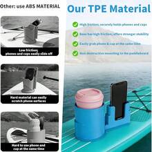 Paddle Board & Kayak Cup Holder With Phone Mount, 2-In-1 SUP Drink Holder For Bottles & Cups, Stable Paddleboard Accessory For Surfboards, Canoes, Kayaks & Boats (Blue) - Blue - View 3
