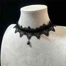 10 chiếc/Dây chuyền ren hoa gợi cảm mới cho nữ, phong cách Gothic Punk, cổ áo nhung, mặt dây chuyền hình giọt nước màu đen, dây đeo trang sức hình nơ. - Nhiều kiểu dáng - Xem 5