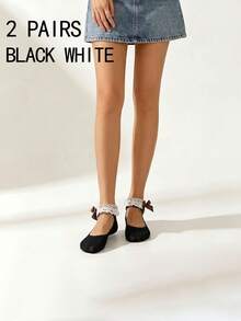 半双装女士蕾丝荷叶边短袜，新款夏季蕾丝蝴蝶结袜 - 彩色 - 查看 9