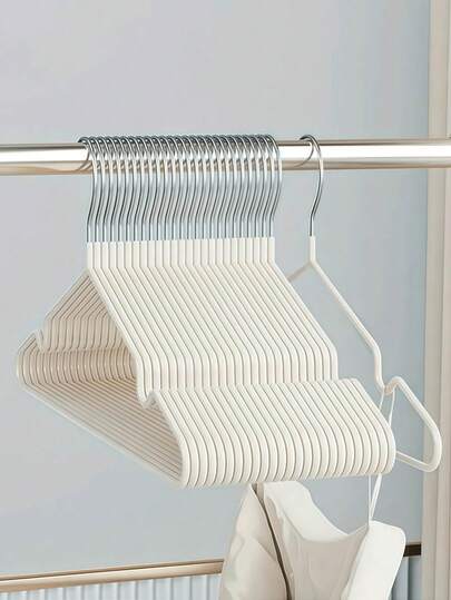 40pcs/30pcs/20pcs/10pcs Indoor Clothes Hangers, Simple Household Hanger Without Trace, Metal Adult Non-Slip Grooved Coated Hangers, Bathroom Drying Rack, Wardrobe Organizer, Clothing Storage Rack, Back To School Essential, Holiday Gift
