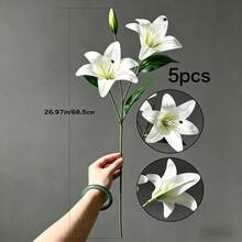 33cm/12.99in Artificial Stargazer Lily, Available In 5/3/2 Stems, White. Features Blooming Lily And Tiger Lily Flowers, Suitable For Home, Hotel, Party, Room, Wall And Bathroom Decor. - Multicolor - View 11