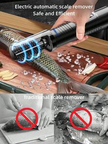 HYUNDAI 电动鱼鳞去除器，快速鱼皮刷塑料鱼鳞刮刀，简易厨房清洁工具 - 黑色 - 查看 3