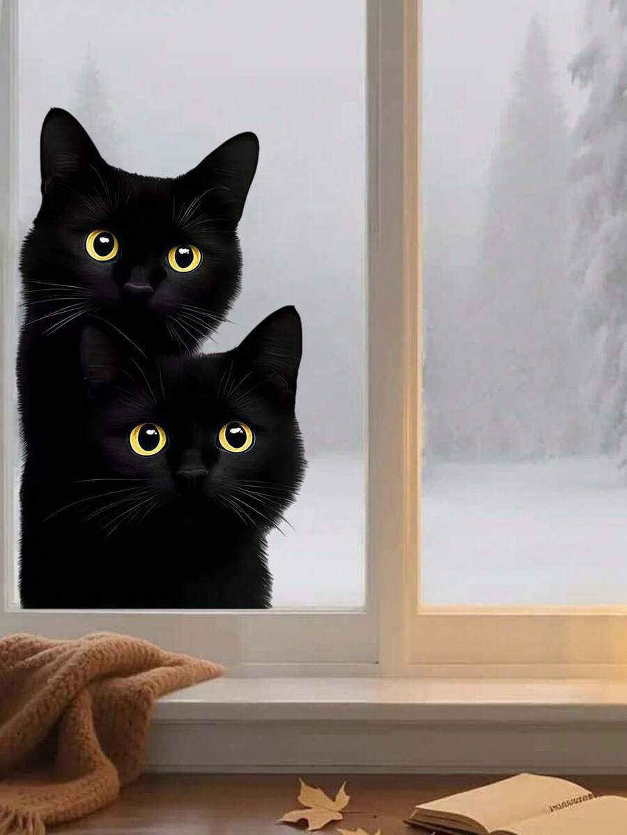 1pc Cute Black Cat Window Decal - See-Through Animal Sticker, Self-Adhesive Vinyl Decal, Suitable For Home And Car Decor, Easy To Apply, Great For Switches And Glass Windows, Adds A Playful Touch To Any Room, Cat Decor - D - View 1