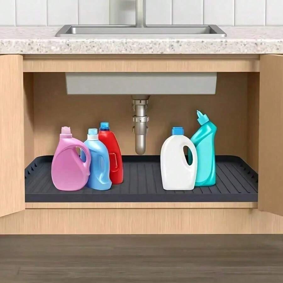 1pc Durable Under-Sink Mat - Waterproof Drip Tray Liner For Kitchen & Bathroom Cabinets, Easy-Clean Storage Solution - Multicolor - View 1