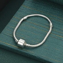 Vòng tay bạc 925 mạ vàng, khóa vuông dẹt, dây xích hình rắn, dài 16-23cm, trang sức tinh tế và dễ thương dành cho nữ dự tiệc cưới. - Bạc - Xem 6