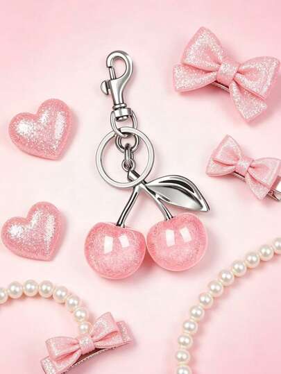 1 móc khóa hình quả anh đào - Móc khóa trang trí xe hơi hình quả anh đào, quà tặng cho phụ nữ vào dịp Giáng sinh và Ngày Valentine.