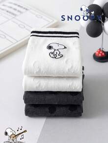1/2雙 Snoopy 黑白中筒襪，適合女性夏季、運動與情侶穿著，卡通 Snoopy 圖案時尚襪 - 彩色 - 查看 5