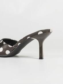 Tacones altos de unicolor elegantes, tela elegante con volantes para fiesta y exterior - Café/Manchas blancas - Ver 9