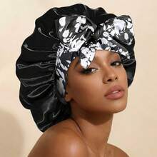 Awegeo Mũ ngủ kiểu bonnet in họa tiết dành cho nữ, có dây buộc, mũ giữ ấm tóc in nơ, mũ ngủ thoải mái và giản dị. - C - Xem 18