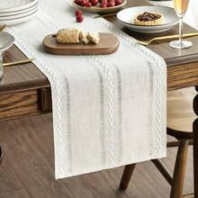 Camino de Mesa de Lino de Algodón Rústico Beige, Decoración de Mesa de Cocina y Comedor Bordada Estacional con Calados para Decoración del Hogar y Fiestas 13x72 Pulgadas - Gris oscuro - Ver 9