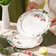 Đĩa bít tết hình dâu tây dập nổi thủ công chất lượng cao, đường kính 10 inch, thích hợp dùng trong nhà hàng, phục vụ món tráng miệng. - Xem 1