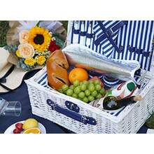 HappyPicnic CarPro Cesta de picnic de sauce para 4 personas gran juego de cestas de mimbre con gran compartimento refrigerador aislado manta de forro polar con respaldo impermeable y kit de servicio de cubiertos color blanco lavado a la moda - 184 Blanco - Ver 6
