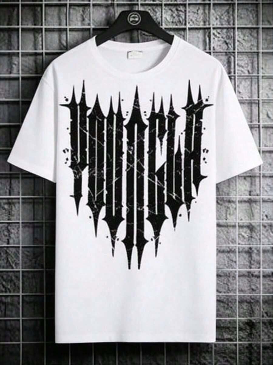 100% cotton Camiseta de algodón puro para hombre con nombre de bandera negra y estampado de ubicación: corte de cómic casual, estilo gótico, cuello redondo, estilo primavera/verano, diseño atrevido, tela cómoda, moda urbana, material transpirable, una prenda imprescindible para los amantes de la ropa de calle, perfecta para ocasiones como Pascua, Halloween, Acción de Gracias, etc. - Blanco - Ver 1