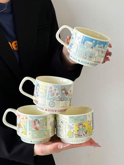 1 pieza/4 piezas Taza de cerámica de estilo coreano minimalista y lindo para niña, taza de té y café de alta estética hecha a mano, ideal para el hogar, restaurante, desayuno, té y café - regalo perfecto para cumpleaños y días festivos
