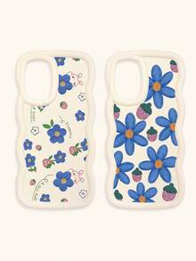 2 chiếc ốp lưng điện thoại silicon mềm chống rơi, họa tiết hoa dâu tây màu xanh dương dễ thương, viền lượn sóng, tương thích với iPhone & Galaxy - trắng - Xem 22