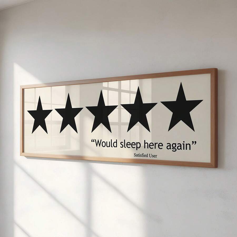 1pc Frameless "I Will Sleep Here Again" 5-Star Humorous Bedroom Wall Art Canvas Poster Print, Suitable For Living Room And Dorm Decor - Font - View 1