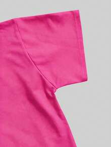 Customized Women's T-Shirt Round Neck Rose Red, Personalized Logo Photo Print Work Team Uniform, Design Your Own Business Shirt Summer - Hot Pink - View 6