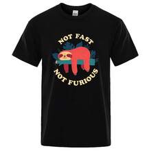 Not Fast Not Furious Sloth Men T Shrt Cute Cartoon Women Tshirts Breathable Top Tee Fashion T-Shirt - 黑色 - 查看 1