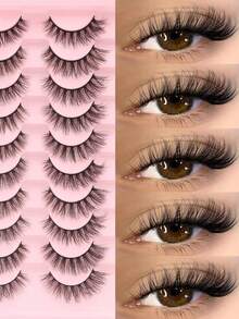 10 Pairs Messy Cat Eye False Eyelashes, 18mm Fluffy Curly Lashes, Charming Cat Eye Effect, Slender Black Band, Reusable & Beginner-Friendly, Easy To Apply, Eye-Enlarging Look, Ideal For Daily Wear, Dating, Party & Festival, Travel Essential Lash Set, Perfect Beauty Gift For Her, Great Gift For Women & Beauty Enthusiasts - Black - View 1