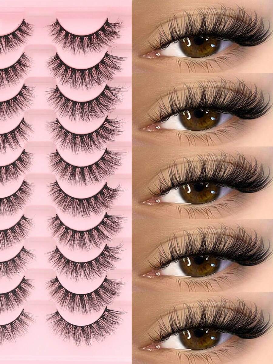 10 Pairs Messy Cat Eye False Eyelashes, 18mm Fluffy Curly Lashes, Charming Cat Eye Effect, Slender Black Band, Reusable & Beginner-Friendly, Easy To Apply, Eye-Enlarging Look, Ideal For Daily Wear, Dating, Party & Festival, Travel Essential Lash Set, Perfect Beauty Gift For Her, Great Gift For Women & Beauty Enthusiasts - Black - View 1