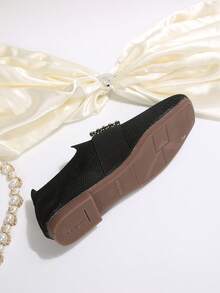 Women's Casual Flat Shoes With Rhinestone Buckle, Elastic Ankle, Soft & Comfortable, Versatile Fashion Sneakers For Spring & Autumn - Black - View 4