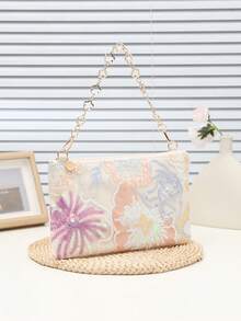 1 Túi đeo vai nữ màu hồng đính sequin thêu hoa, túi cầm tay thanh lịch dự tiệc cưới, túi lấp lánh dự tiệc, túi đeo nách cho nữ đi nghỉ mát, túi đeo cổ tay xinh xắn cho các cô gái, túi xách đẹp, kích thước vừa phải, món quà hoàn hảo cho bạn thân, túi đựng mỹ phẩm mini nhẹ có khóa kéo, phù hợp cho các cô gái, phụ nữ, sinh viên đại học. - Hồng - Xem 4