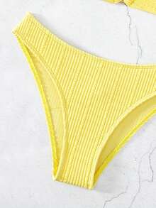 Swim Summer Beach Mono Bikini Set Chain Linked Halter Push Up Bra & Bikini 2 Pieces Bikini - Yellow - View 4