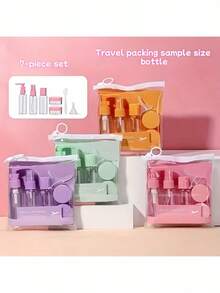 1set/7pcs Travel Bottle Set, Refillable Empty Liquid Containers, Leak-Proof Portable Dispenser Bottles With Toiletry Bag, Clear PP Material Airline Size Cosmetic Containers For Lotion Shampoo Cream Soap, Travel Makeup Case Cream Jar Spray Bottle Pump Bottle, Airplane Travel Accessories Travel Essentials, Mother's Day Gift Travel Containers - Hồng - Xem 2