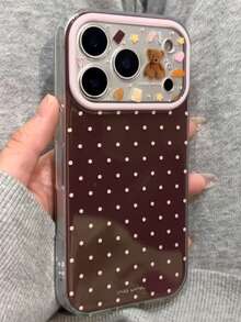 Niche Ins Polka Dot Cute Camera Pattern Phone Case, Compatible With Apple 16/17 Pro Max/ 15 Pro, Full Coverage Anti-Fall Protection Cover For Women, 14/13 - Brown - View 3