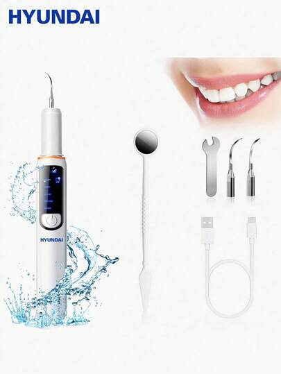 HYUNDAI Cepillo de dientes eléctrico premium - Eliminación poderosa de placa/sarro, 5 modos de limpieza ajustables, cabezales de cepillo reemplazables, eliminación fácil de manchas - Dispositivo de higiene bucal profesional para el hogar. Apto para humanos y mascotas, especialmente para encías sensibles, incluye eliminador de sarro, juego de limpieza dental