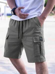 Men's Casual Khaki Cargo Shorts With Practical Pockets, Daily Wear Shorts Summer - Grey - View 9