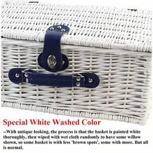 HappyPicnic CarPro Cesta de picnic de sauce para 4 personas gran juego de cestas de mimbre con gran compartimento refrigerador aislado manta de forro polar con respaldo impermeable y kit de servicio de cubiertos color blanco lavado a la moda - 184 Blanco - Ver 3