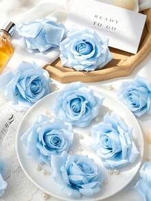 5/25PCS Artificial Rose Flower Heads Wedding Decoration Bride Bouquet Wrist Flower Material Flower Wall Flower Row Arrangement Home Decoration New Year Decoration Valentine's Day Gift - Blue - View 2