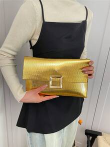 2026 Spring New Arrival Minimalist Luxury Small Square Bag, Fashion Lock Closure Clutch Envelope Bag, Versatile - Gold - View 3