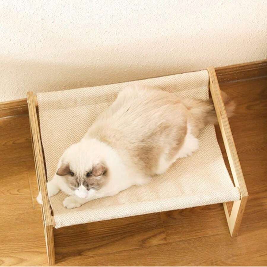 极简主义木质猫床架,离地式设计,防潮,可拆卸清洗,透气猫床,四季皆宜 - 杏色 - 查看 1