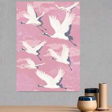 2D Plano, 2D Plano, 2D Plano 1 pieza 2D Plano Decoración Invernal Vintage | Papel Tapiz Rosa con Siluetas de Gansos Blancos, Tinta de Alta Calidad sobre Lienzo, Perfecto para Decoración Moderna del Hogar, Sin Marco, Adecuado para Múltiples Habitaciones - Enmarcado - Ver 3
