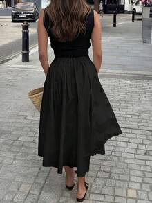 Women's Versatile Solid Color White Skirt, Casual Style For Spring/Summer, Suitable For Dates, Outings, Vacations, Graduations And Back To School - Black - View 4