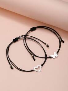 2 PCS Boys Girls Stainless Steel Butterfly Sister Bracelet Set, Simple Handmade Weave Rope Friendship Bracelet Jewelry Party Gifts - Multicolor - View 4
