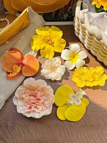 7件套热带花卉发夹套装，女士鸡蛋花和兰花发夹，沙滩度假拍照配饰 - 彩色 - 查看 2