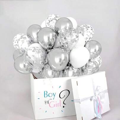 40pcs 10-Inch Silver & Matte White Metallic Latex Balloons Set, Includes Silver Curling Ribbon & Confetti Balloons, Suitable For Theme Parties, Birthdays, Baby Showers, Bachelorette Parties, Weddings, Anniversaries, Photo Backdrops And More Indoor/Outdoor Decorations