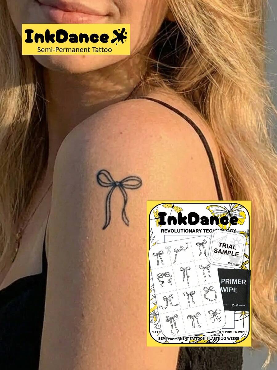 1 Set "Butterfly" Revolutionary Technology Tattoo Stickers, Semi-Permanent Tattoo, Temporary Tattoo, Long-Lasting, Realistic Tattoo, Waterproof, Authentic Tattoo Effect, Plant-Based, InkDance Ink Dance Present X081 - Black - View 1