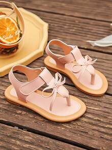 Girls' Pink Bow Decor Non-Slip Flat Sandals - Pink - View 2
