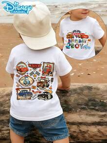 A Casual And Fashionable Short-Sleeved T-Shirt From Disney, Suitable For Both Boys And Girls To Wear. It Is Designed With Lightning McQueen From "Cars" As The Main Element. This T-Shirt Is Suitable For Party Outfits Or Daily Wear. - trắng - Xem 1