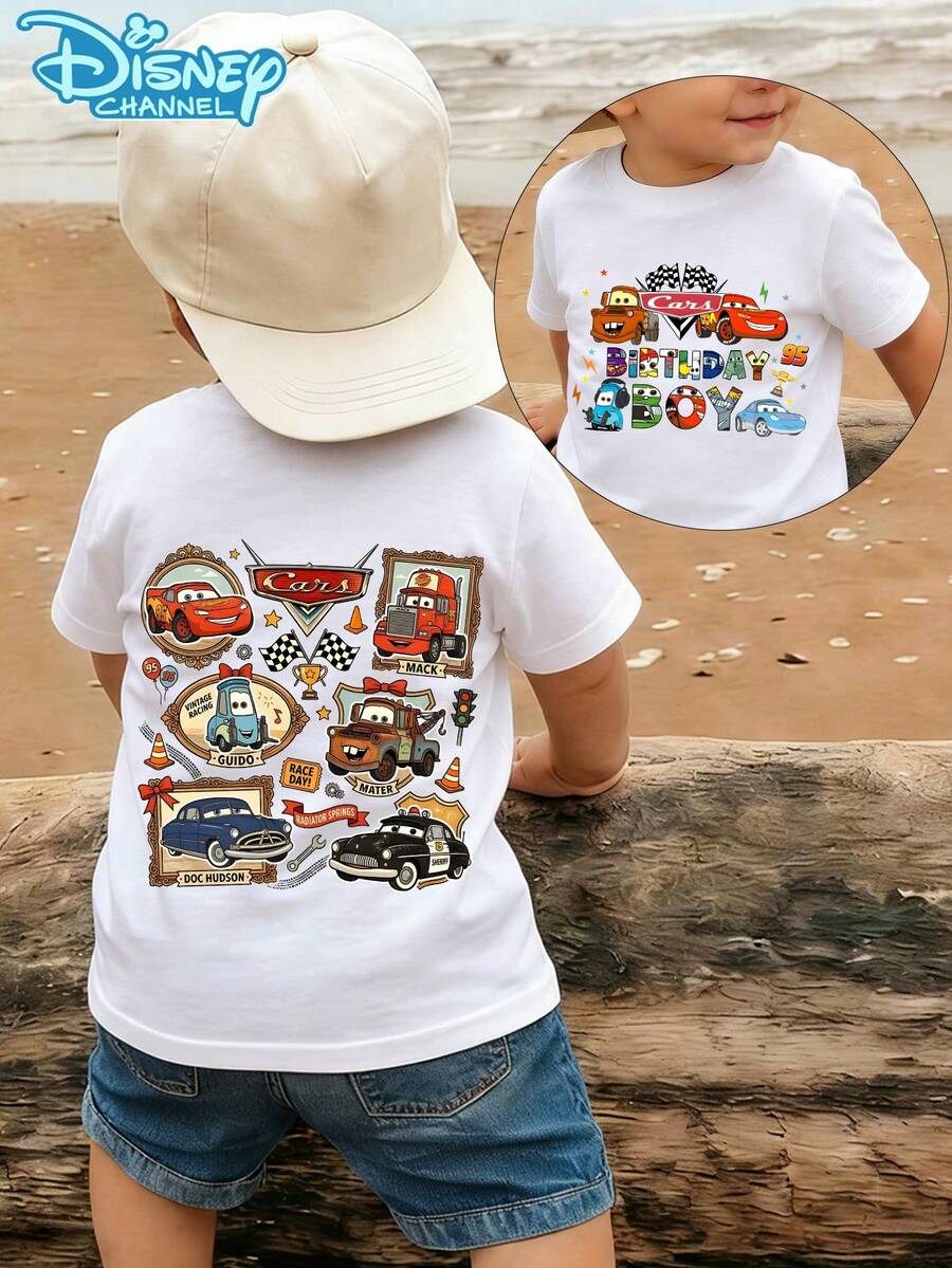A Casual And Fashionable Short-Sleeved T-Shirt From Disney, Suitable For Both Boys And Girls To Wear. It Is Designed With Lightning McQueen From "Cars" As The Main Element. This T-Shirt Is Suitable For Party Outfits Or Daily Wear. - trắng - Xem 1