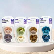 2pcs Baby Pacifiers, Soft Silicone Teething Nipple, Breastfeeding Simulation, Round Macaron Solid Color, 0-36 Months, Boxed - Multicolor - View 1