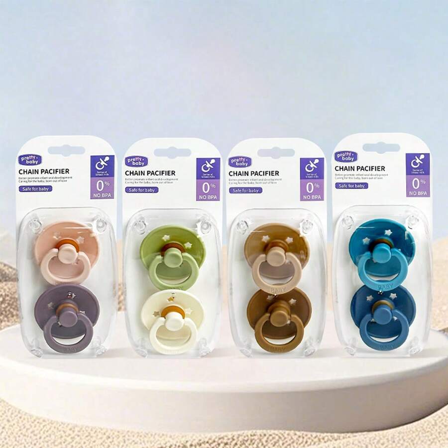 2pcs Baby Pacifiers, Soft Silicone Teething Nipple, Breastfeeding Simulation, Round Macaron Solid Color, 0-36 Months, Boxed - Multicolor - View 1