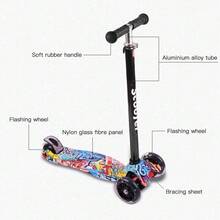 Scooters para Niños, Patinete para Niños, Scooter Patinete De 3 Ruedas Con Luces LED, Patín del, Patinete de Altura Ajustable para Exteriores, Patinete Infantil Juguete Regalo Para Niños Niñas 3-12 Años - Vistoso - Ver 3