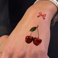 1 Stück wasserfester und wischfester Tattoo Aufkleber, PVC Kirschblüten Tattoo Aufkleber, geeignet für den täglichen Gebrauch von Männern & Frauen - Rot - Übersicht 2